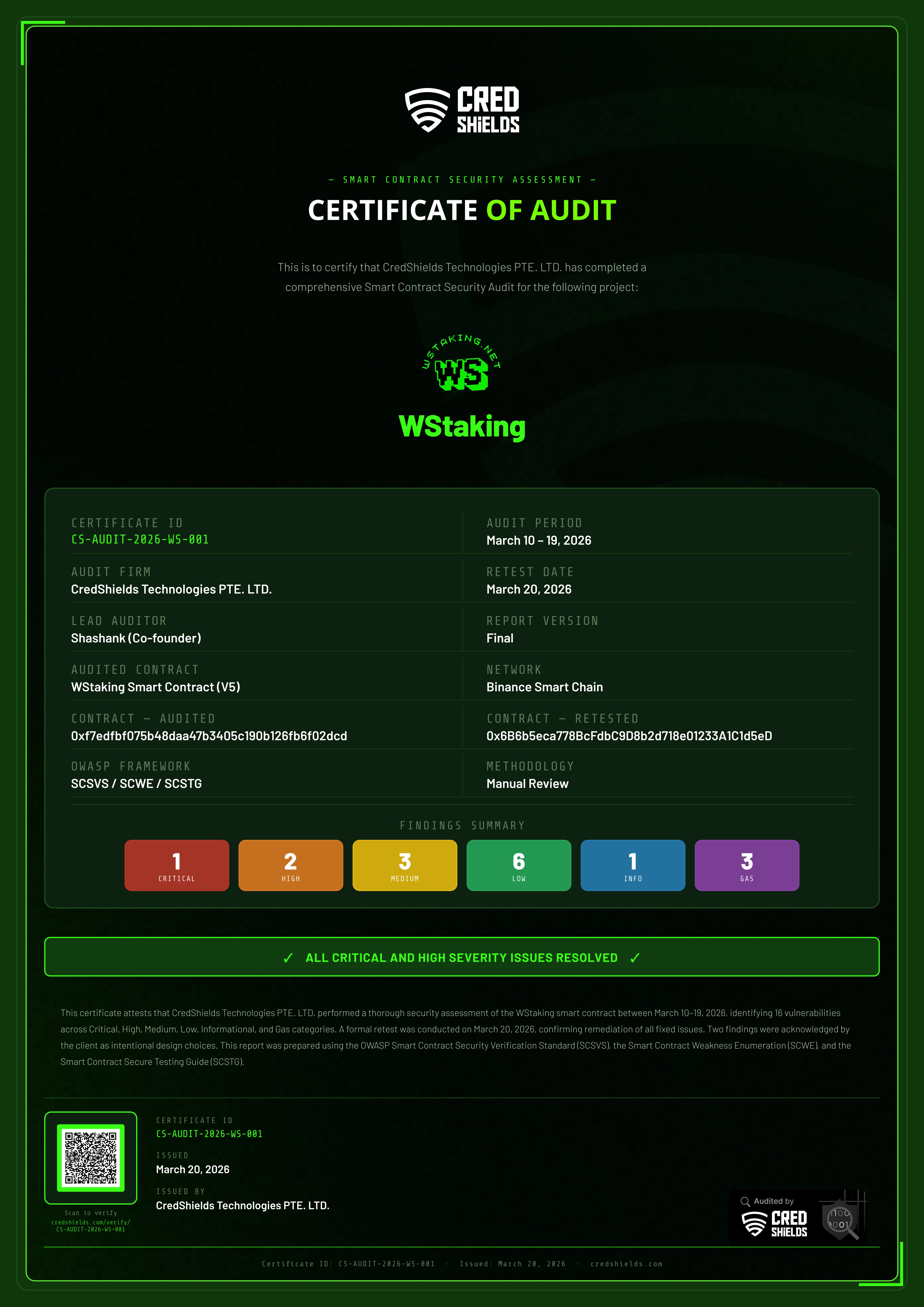 WStaking audit certificate